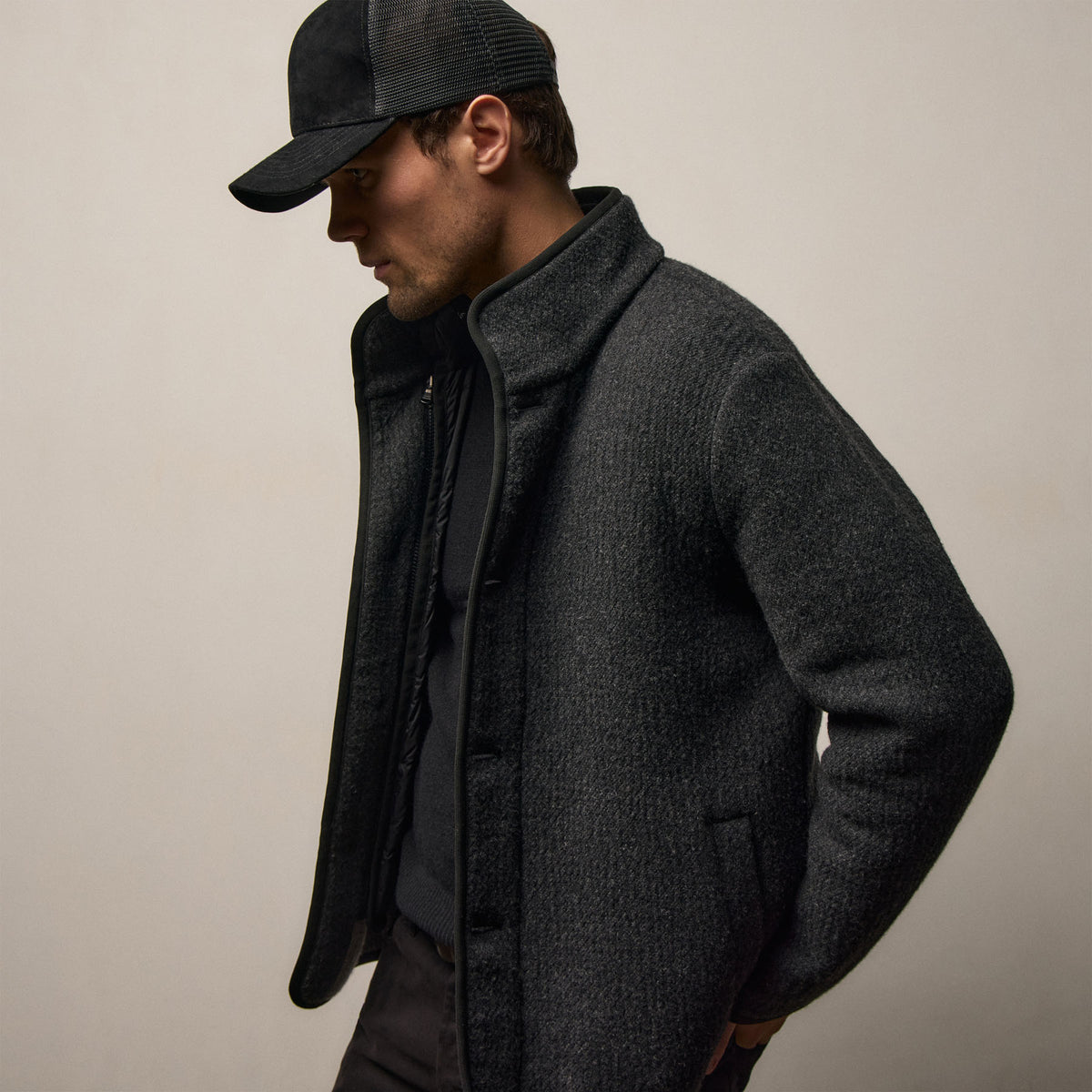Double Faced Wool Jacket In Coal/Black | James Perse Los Angeles