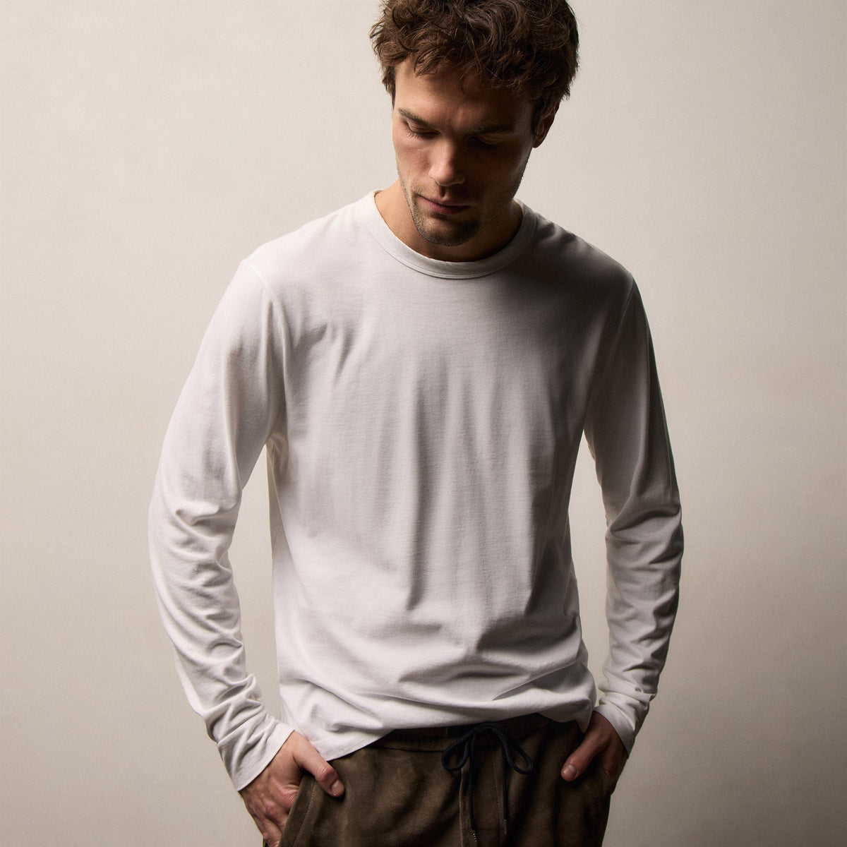 Heavy Luxe Jersey Long Sleeve Crew - White | James Perse