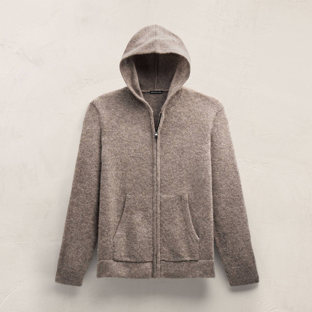 Lightweight Textured Cashmere Knit Zip Up Hoodie In Beige Melange