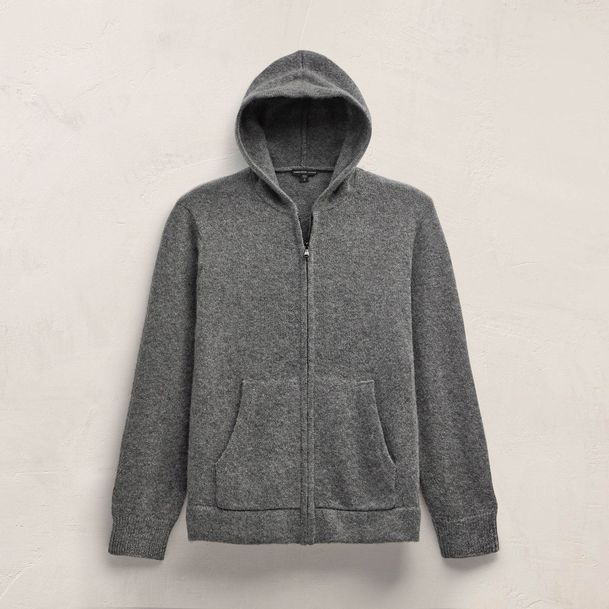 Lightweight Textured Cashmere Knit Zip Up Hoodie in Thunder