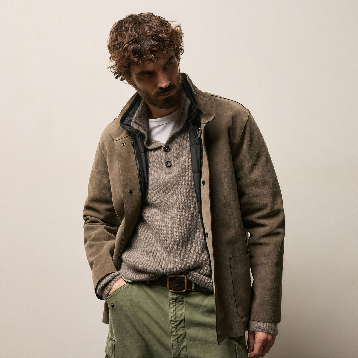 Suede Ranch Jacket In Caribou | James Perse Los Angeles