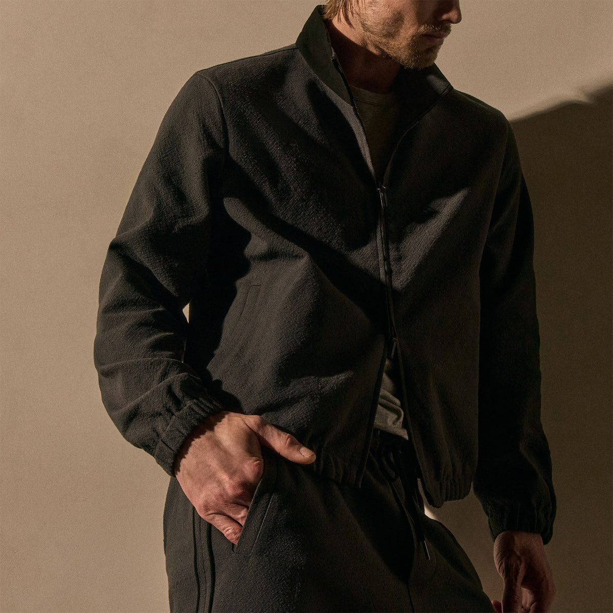 Suede Trimmed Track Jacket In Charcoal/Black | James Perse Los Angeles