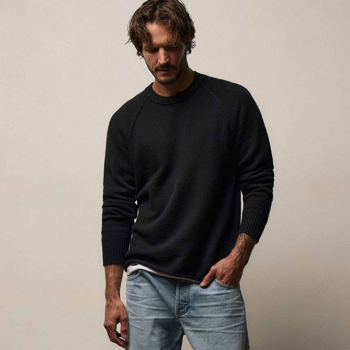Recycled Cashmere Crew Sweater - Black | James Perse Los Angeles