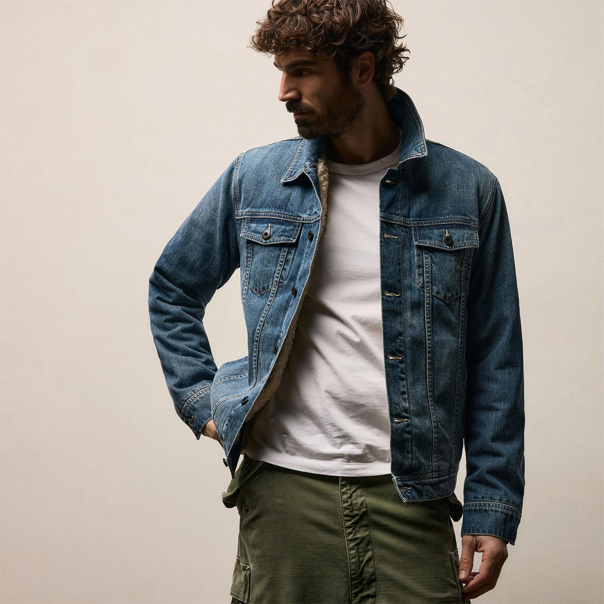 Lined Denim Trucker Jacket In Medium Wash | James Perse Los Angeles