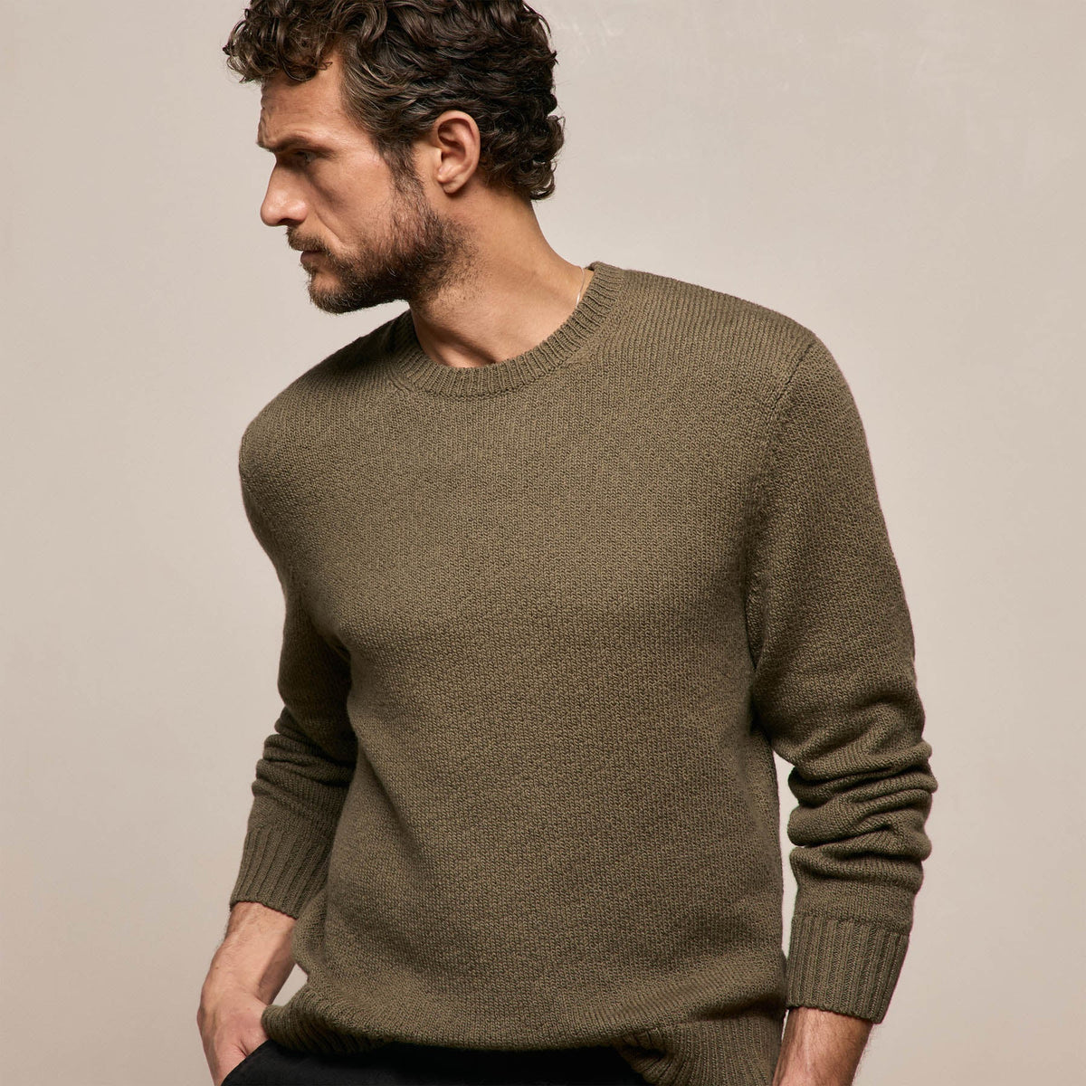 ジェームスパース　クルーネックニット　james perse Stretch Cotton Crew Sweater In Light Olive | James Perse Los Angeles