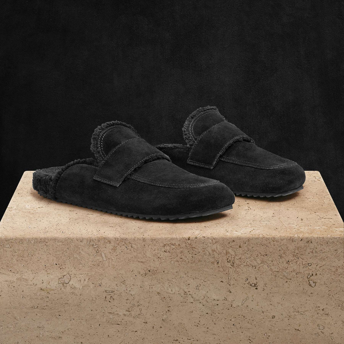 Men's Suede Shearling Lined Loafer in Black/Black | James Perse