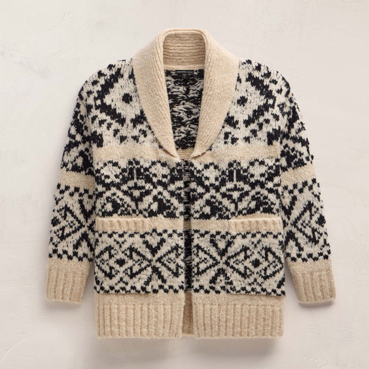 Chalet Intarsia Cardigan In Ivory/Black | James Perse Los Angeles