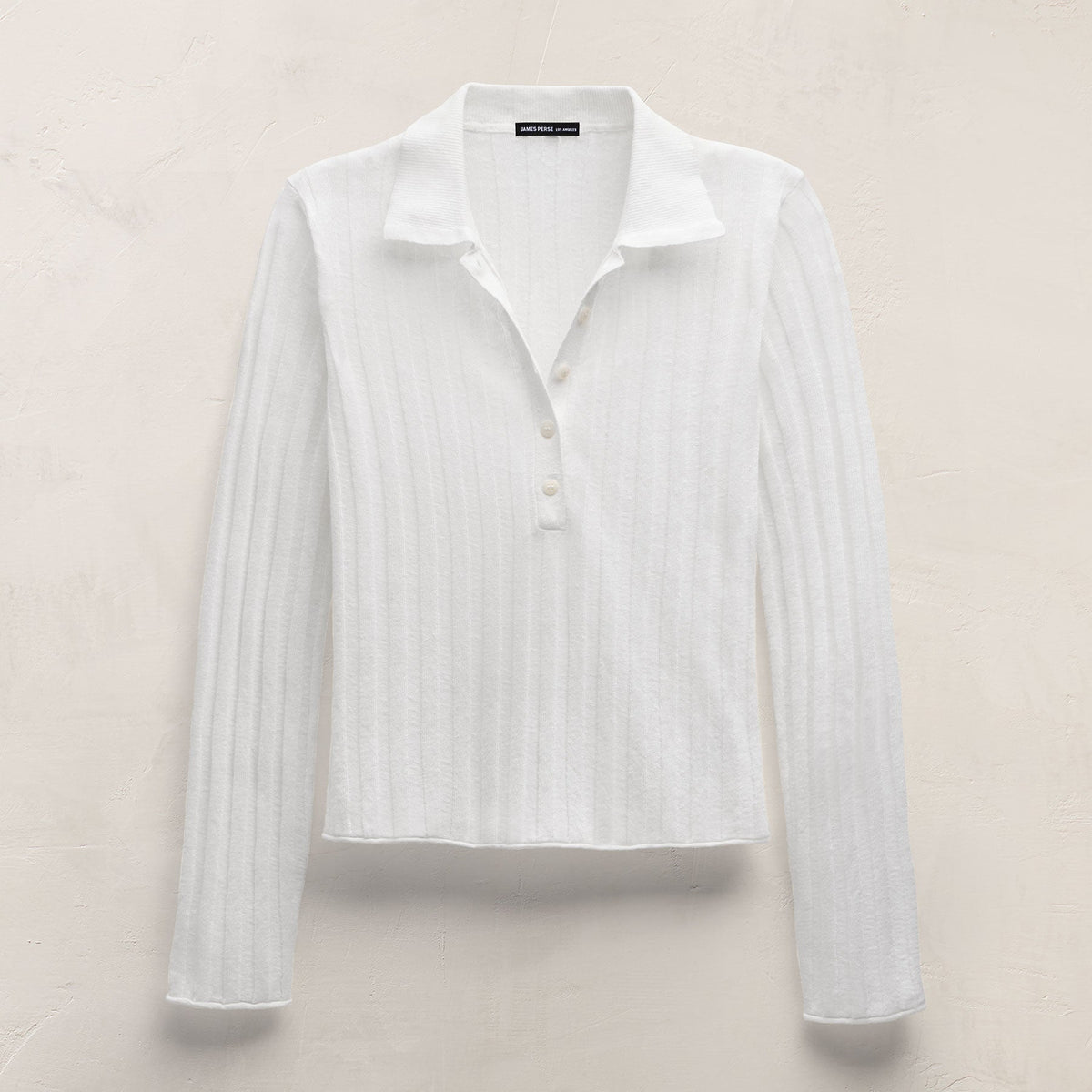 Linen Cotton Ribbed Polo Sweater in White | James Perse Los Angeles