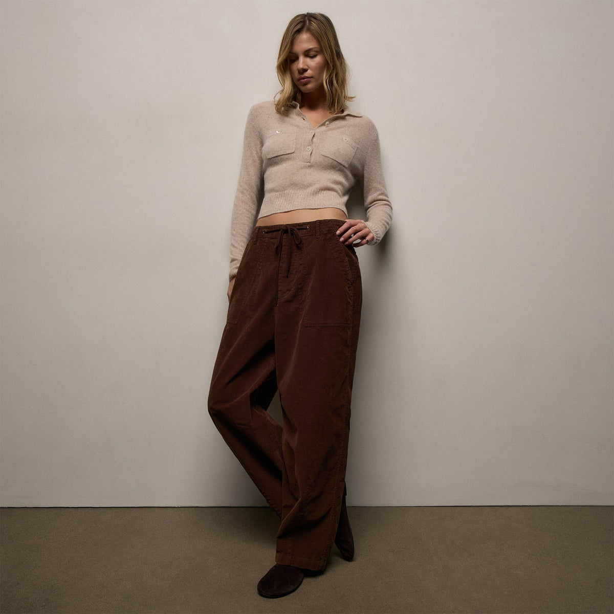 LA PEAU DE GEM　cutwork corduroy pants Corduroy Utility Pant In Chestnut Pigment | James Perse Los Angeles