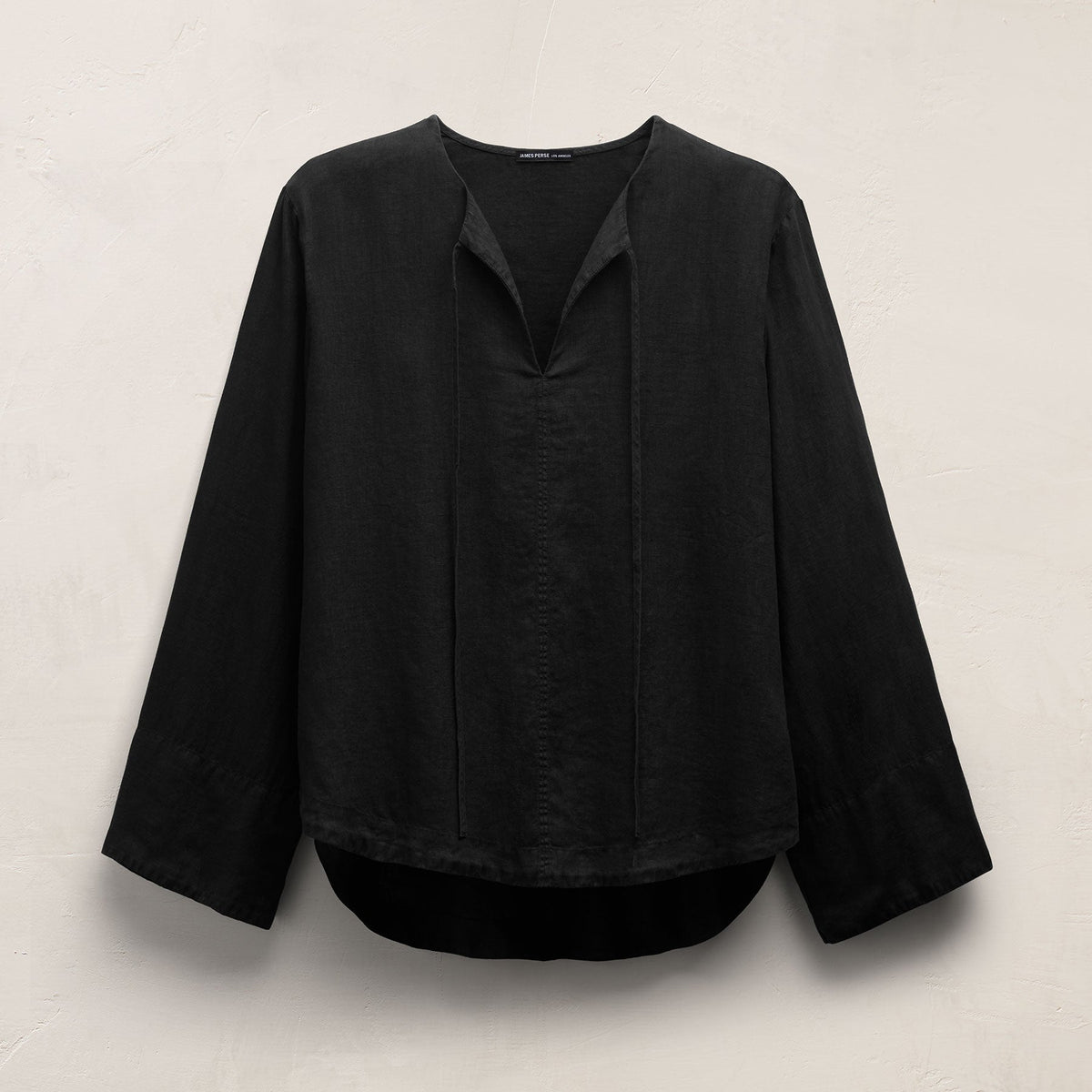 Linen Tie Front Tunic Top in Black | James Perse Los Angeles