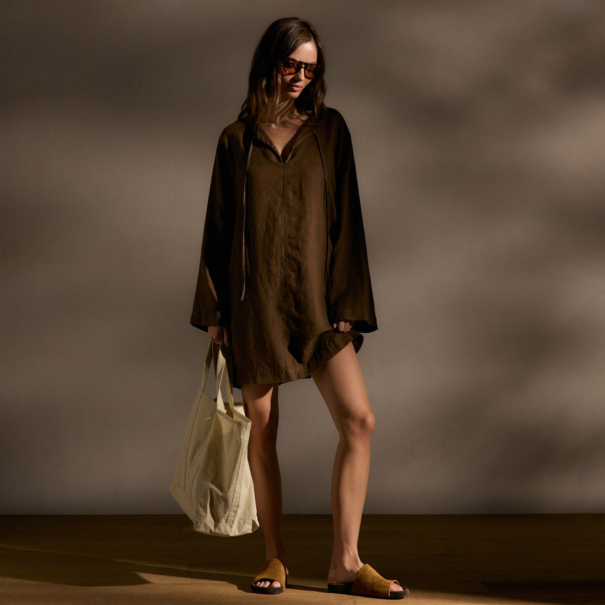 Lightweight Linen Tunic Dress In Cocoa Pigment | James Perse Los