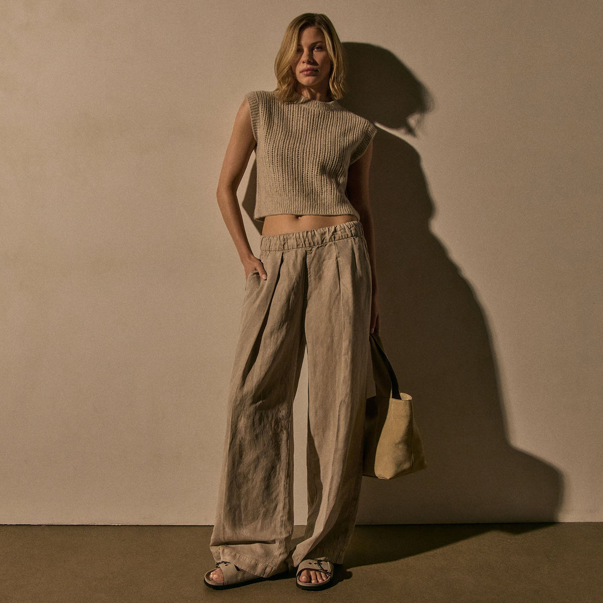 Soft Pleat Wide Leg Pant In Grout Pigment | James Perse Los Angeles