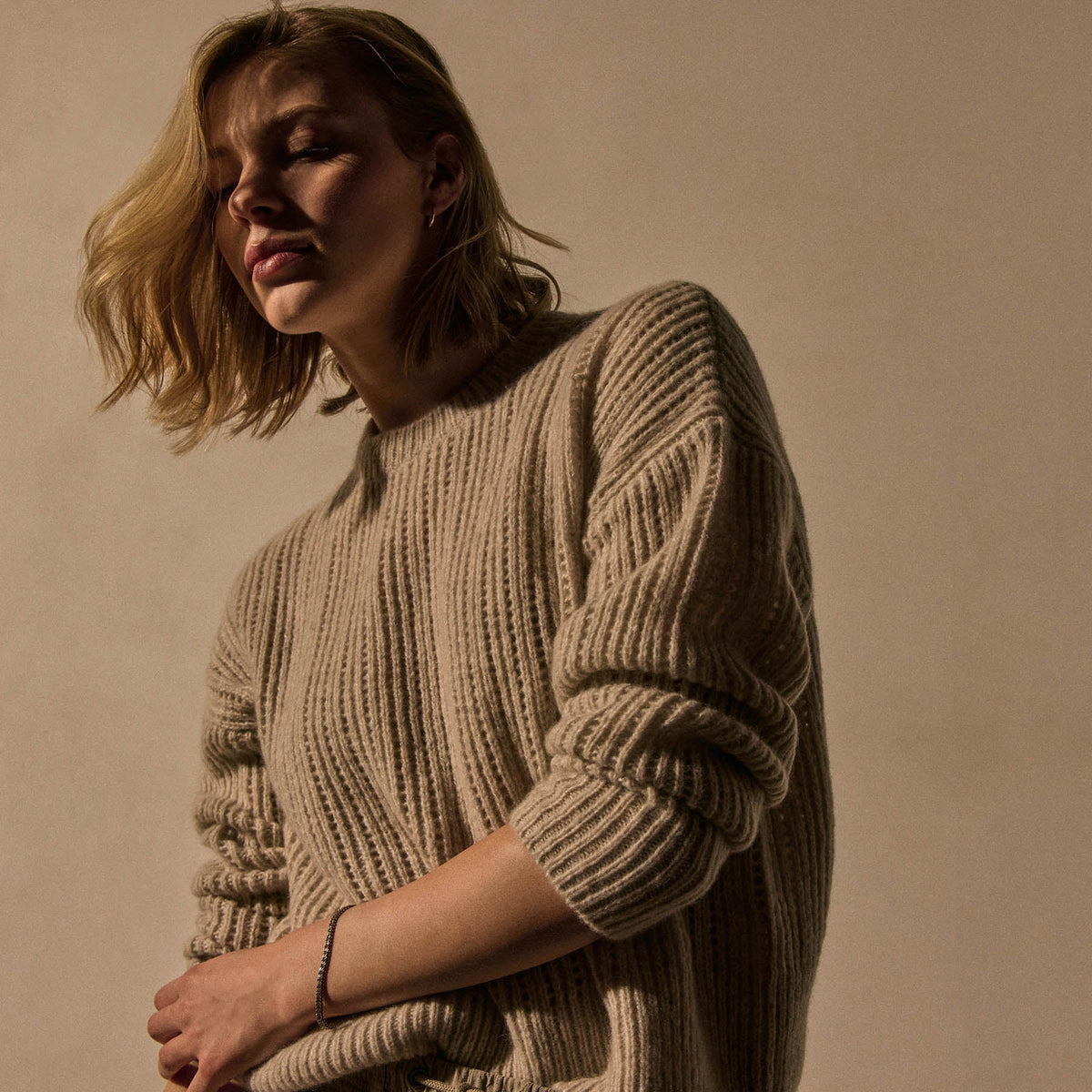 Open Stitch Crew Neck In Alabaster Mix | James Perse Los Angeles