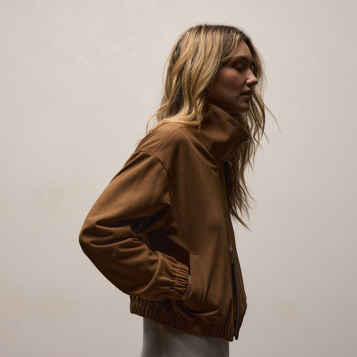 Perforated Suede Blouson Jacket in Gingerbread | James Perse Los