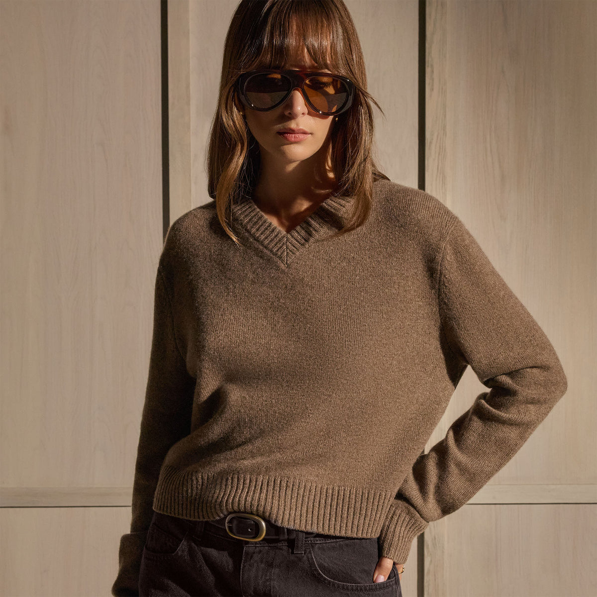 V Neck Cashmere Sweater in Fox | James Perse Los Angeles