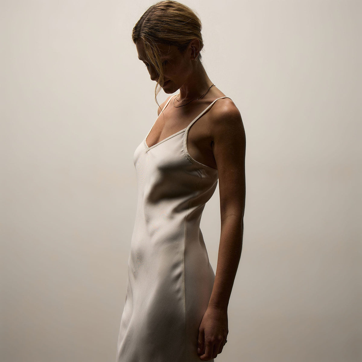 Satin Cami Slip Dress In Ivory Pigment