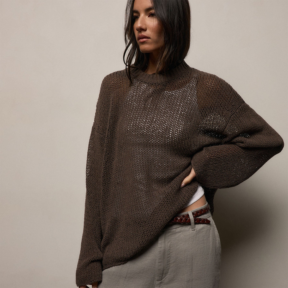 Oversized Cotton Linen Beach Sweater In Storm | James Perse Los
