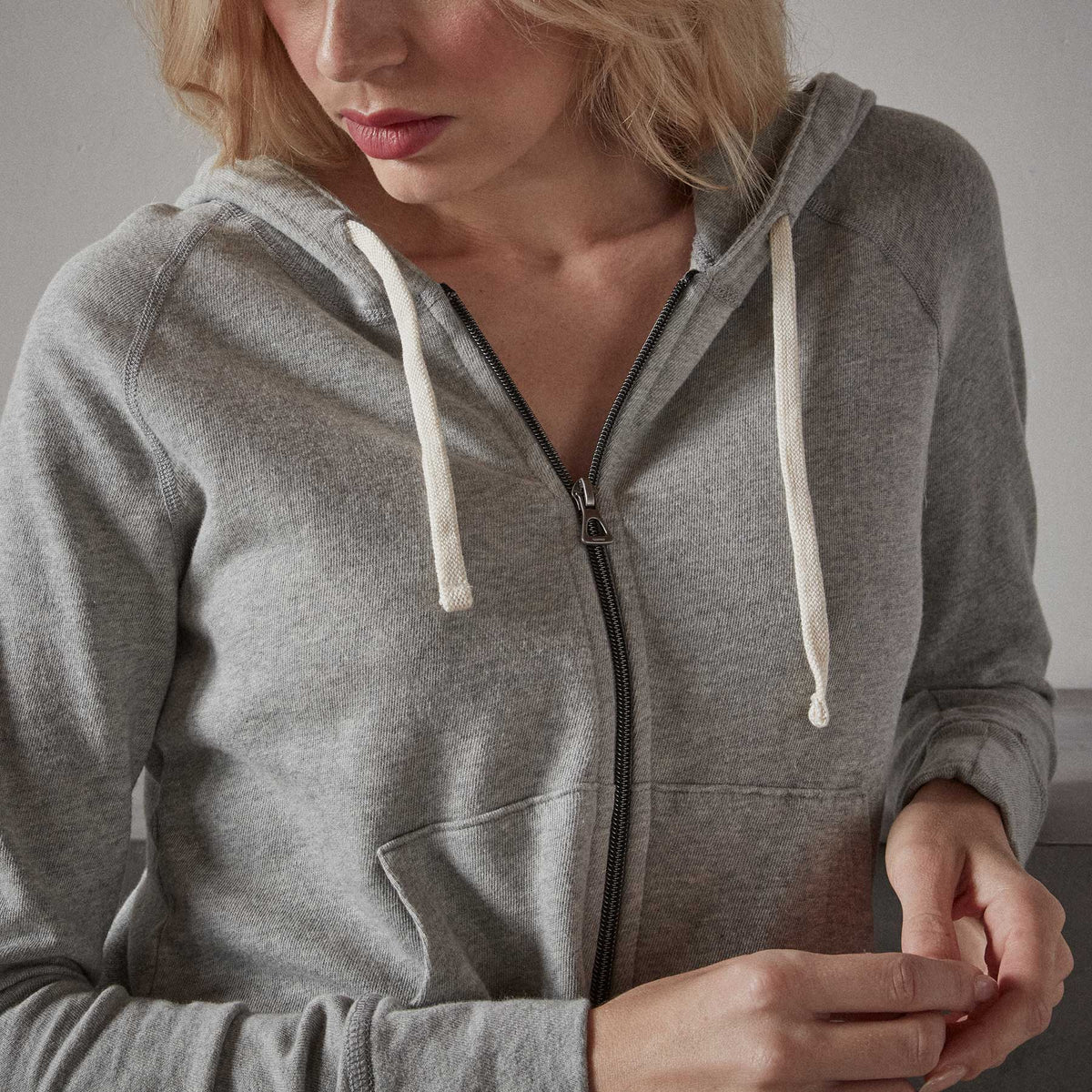 Vintage French Terry Zip Up Hoodie in Heather Grey | James Perse
