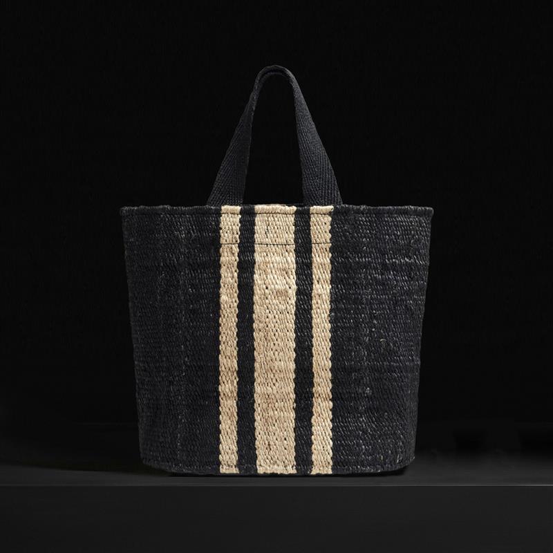 Playa Striped Small Hemp Tote in Black/Natural | James Perse Los Angeles