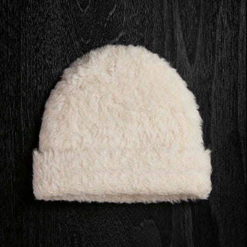 White Beanie Hat with Natural Pom