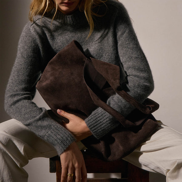 Suede Tote Bag in Cafe | James Perse Los Angeles