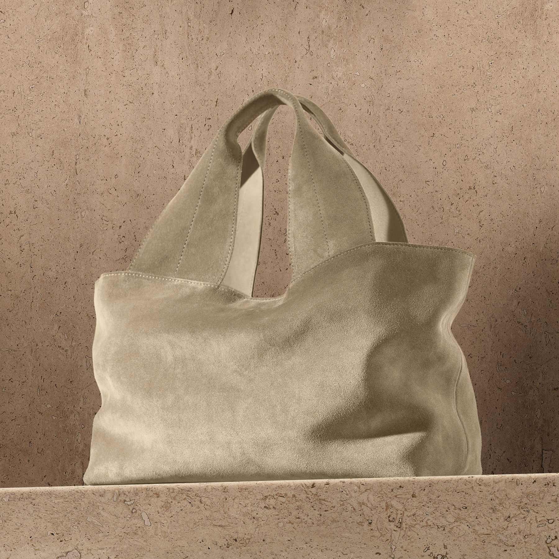 Suede Tote Bag in Sand | James Perse Los Angeles