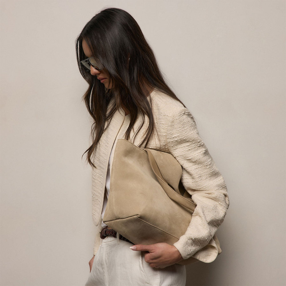 Suede Tote Bag in Sand | James Perse Los Angeles