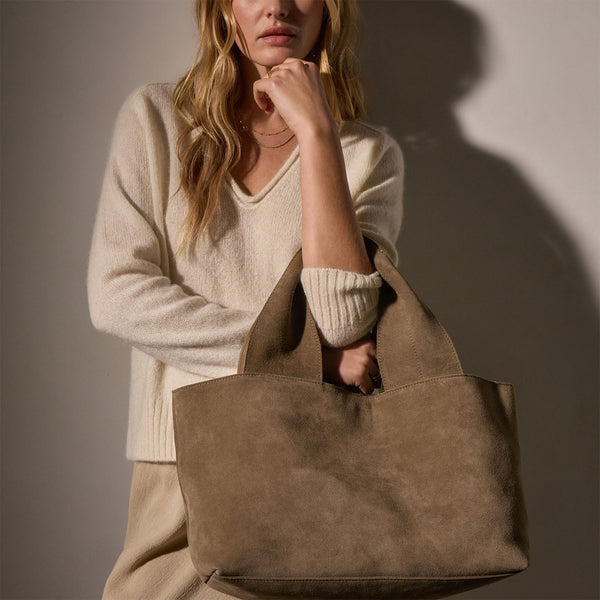 Suede Tote Bag in String | James Perse Los Angeles