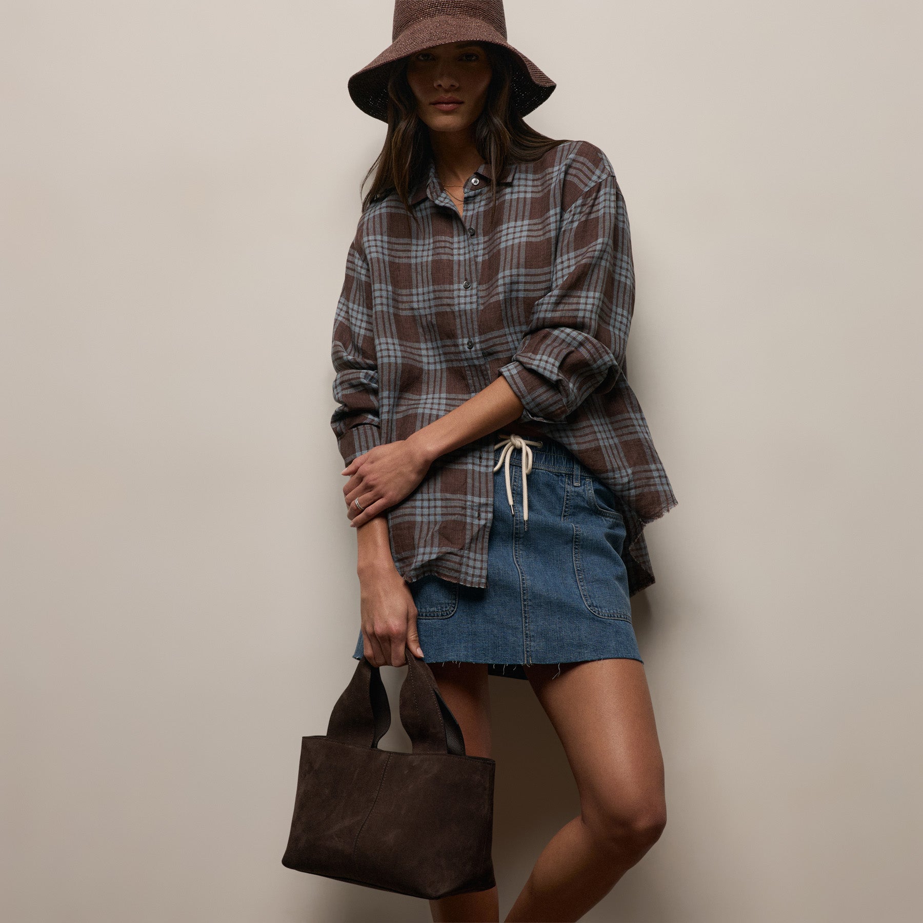 Suede Mini Tote In Cafe | James Perse Los Angeles
