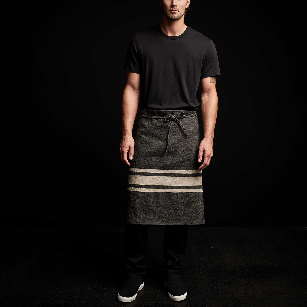 Three Stripe Half Apron in Black/ Natural | James Perse Los Angeles