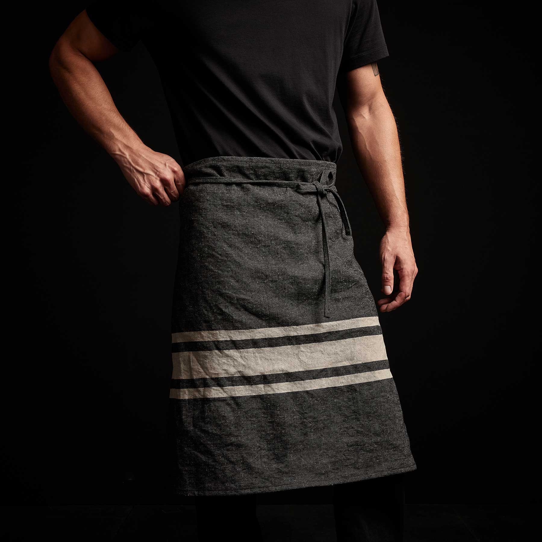 Three Stripe Half Apron in Black/ Natural | James Perse Los Angeles