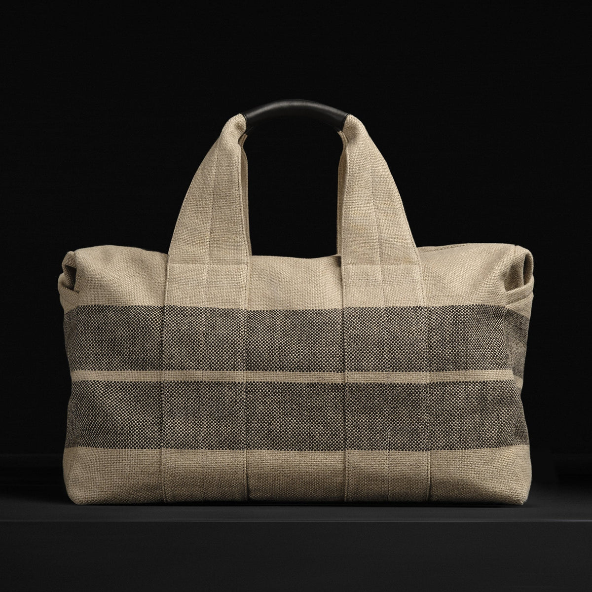 Montecito Striped Linen Weekend Bag in Beige/Black | James Perse Los Angeles