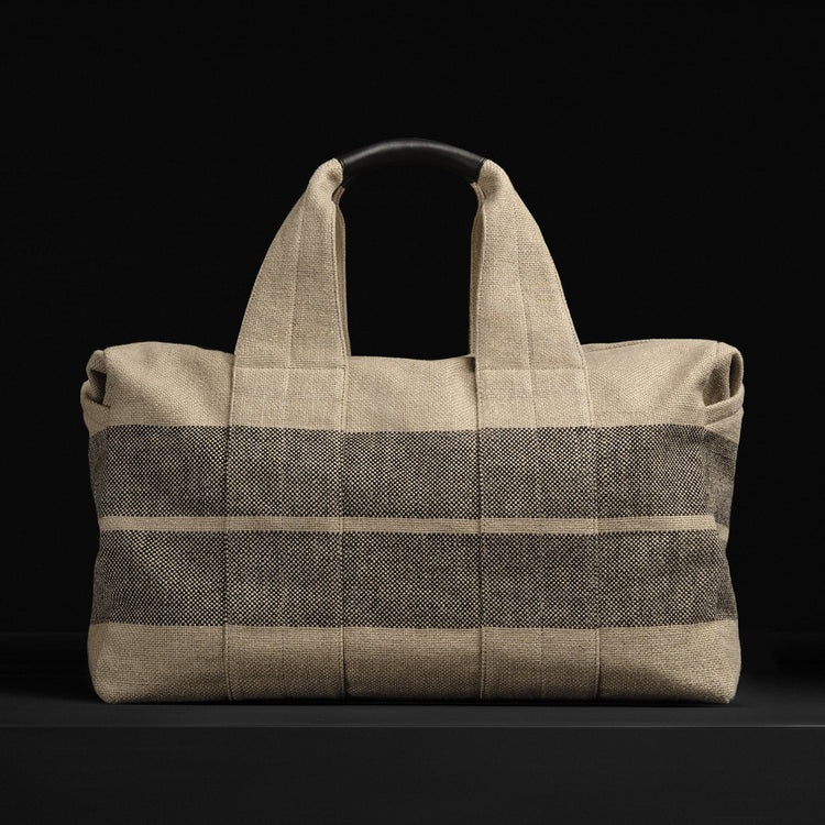 Montecito Striped Linen Weekend Bag in Beige/Black | James Perse Los Angeles