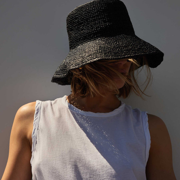 Crochet Bucket Hat in Black | James Perse Los Angeles
