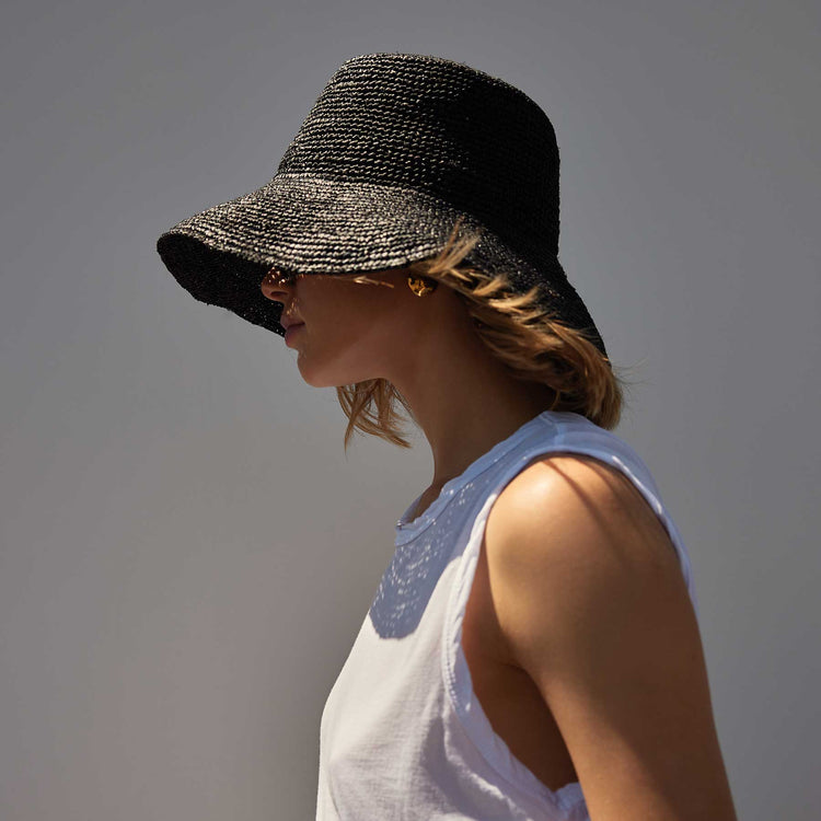 Crochet Bucket Hat in Black | James Perse Los Angeles