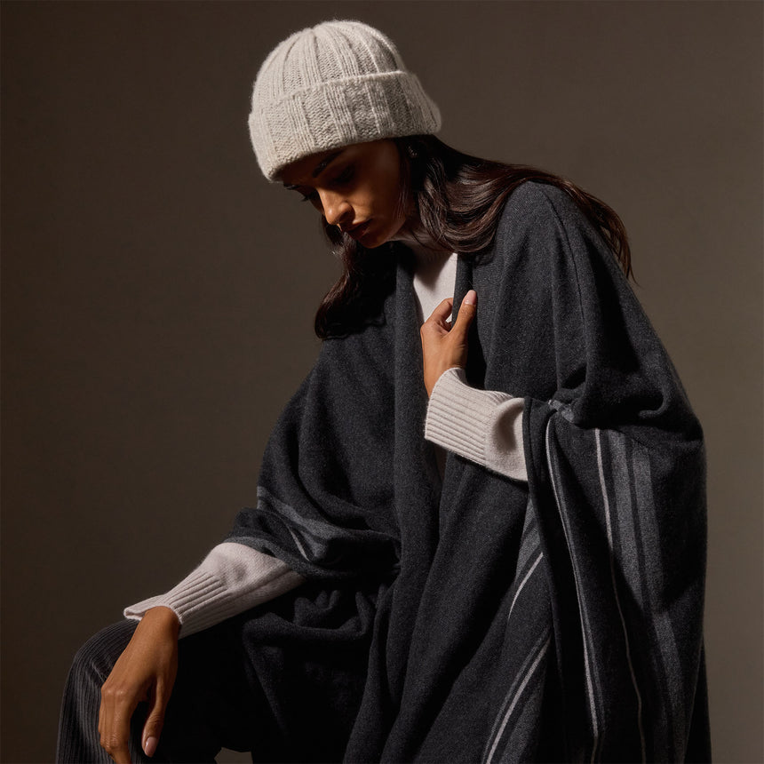 Textured Cashmere Beanie in Mist | James Perse Los Angeles