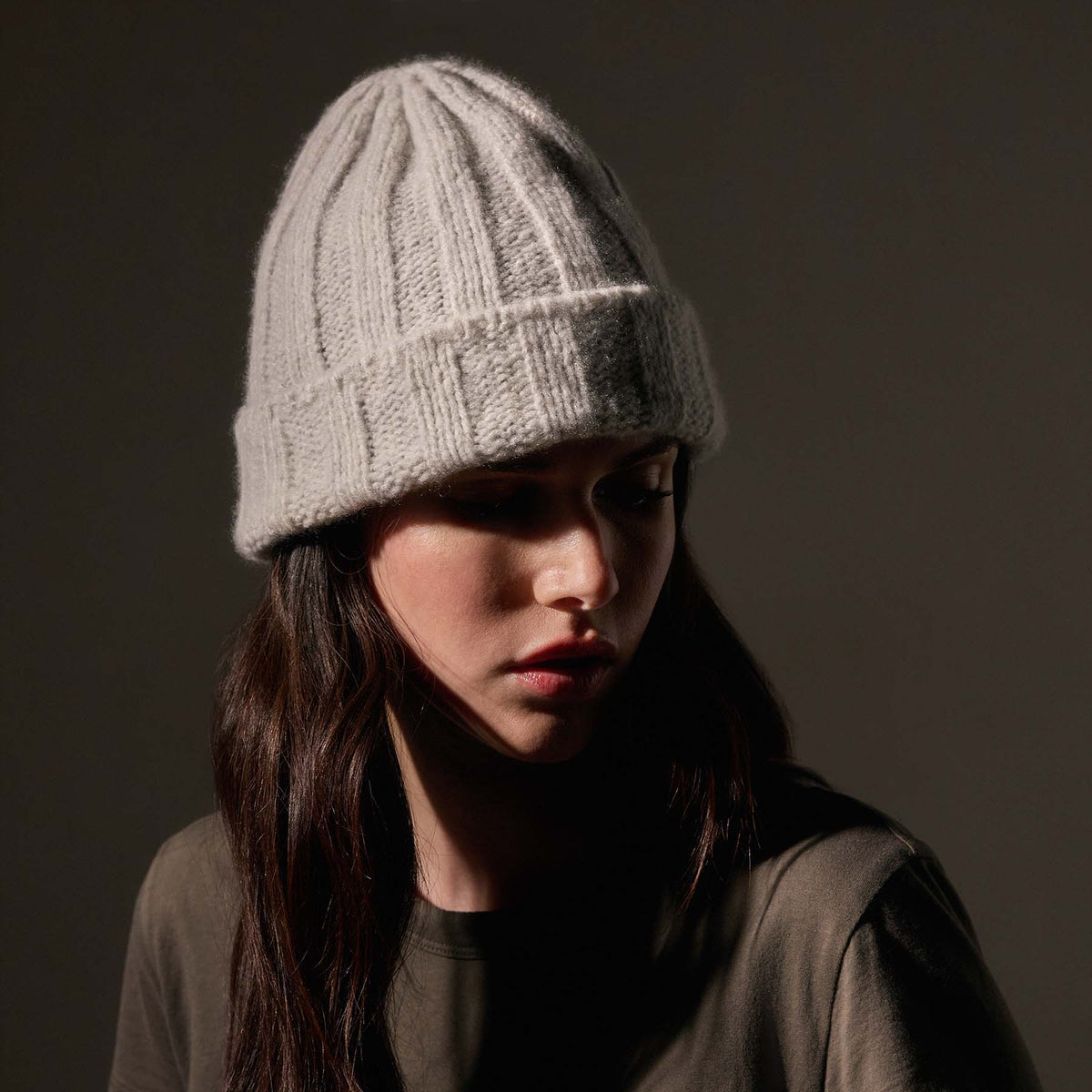 Textured Cashmere Beanie  in Mist | James Perse Los Angeles