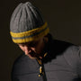 Cashmere Stripe Rib Beanie  in Thunder/Straw | James Perse Los Angeles