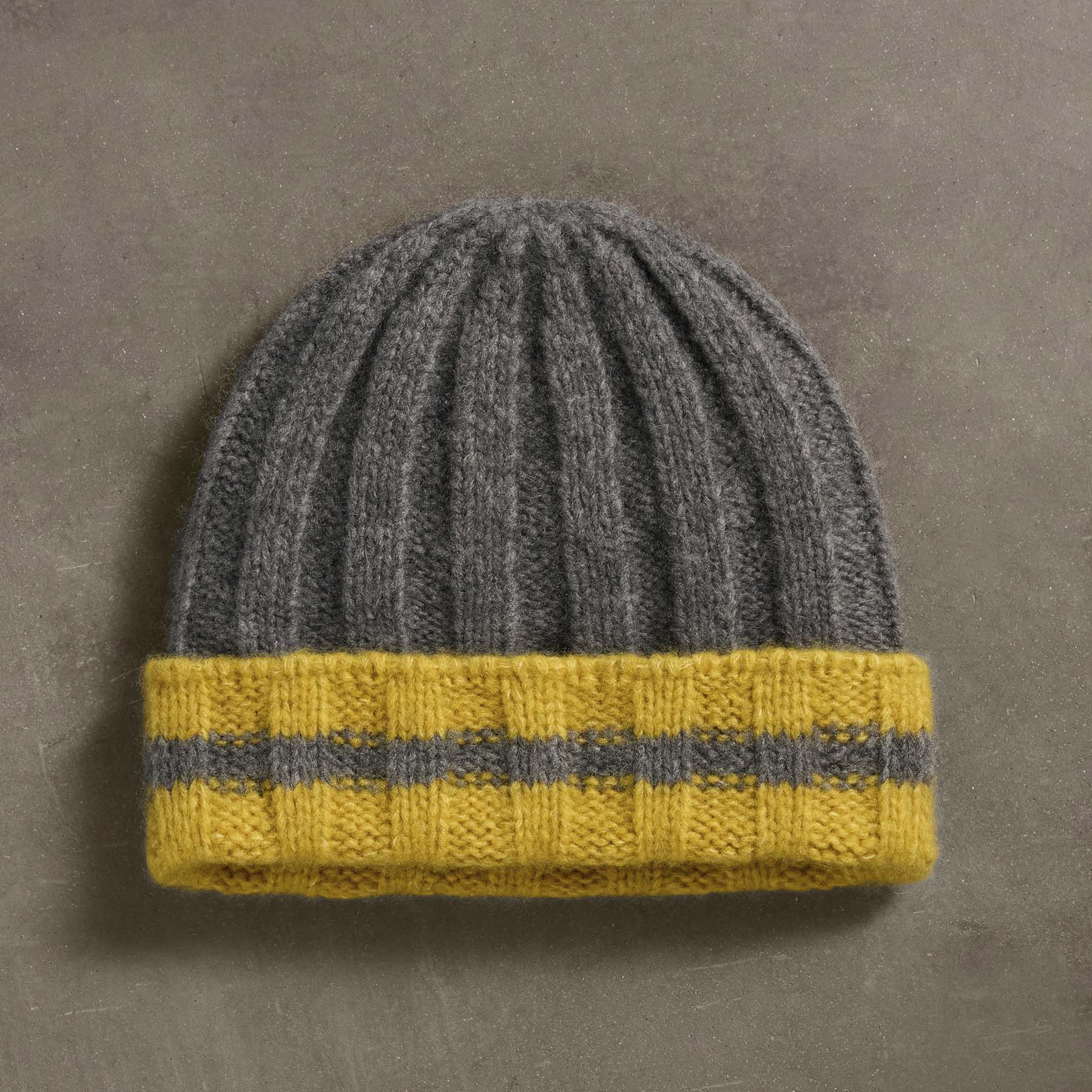 Cashmere Stripe Rib Beanie - Thunder/Straw | James Perse Los Angeles