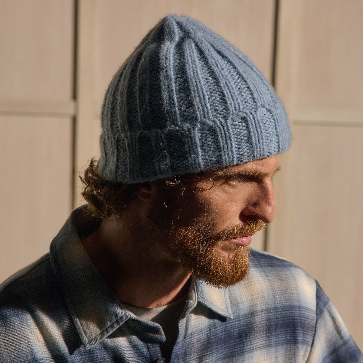 Lightweight Textured Cashmere Beanie in Azure | James Perse Los Angeles / Mens