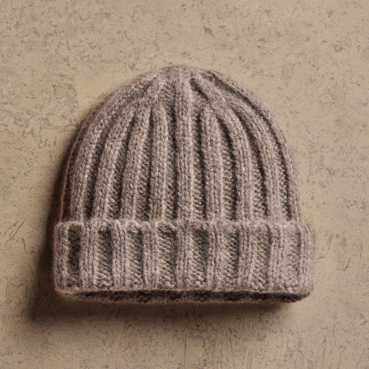 Lightweight Textured Cashmere Beanie in Beige Melange | James Perse Los Angeles