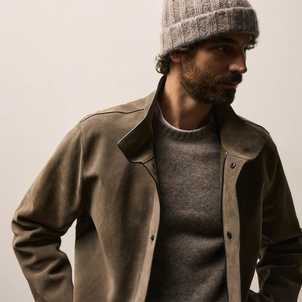 Lightweight Textured Cashmere Beanie in Beige Melange | James Perse Los Angeles / Mens