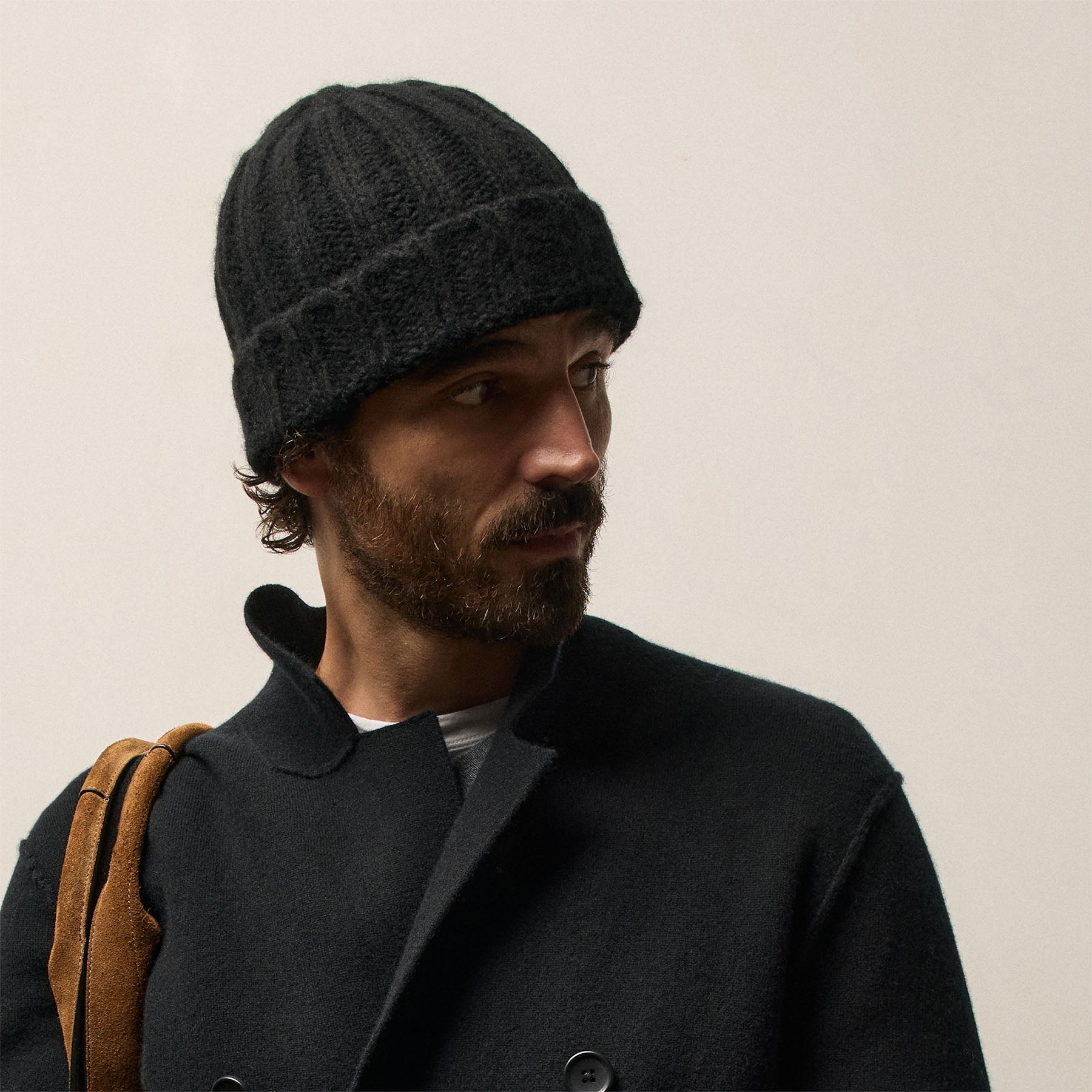 JAMES PERSE ケーブルニットカシミヤ100%ビーニー O/S 黒 Lightweight Textured Cashmere Beanie - True Black | James Perse