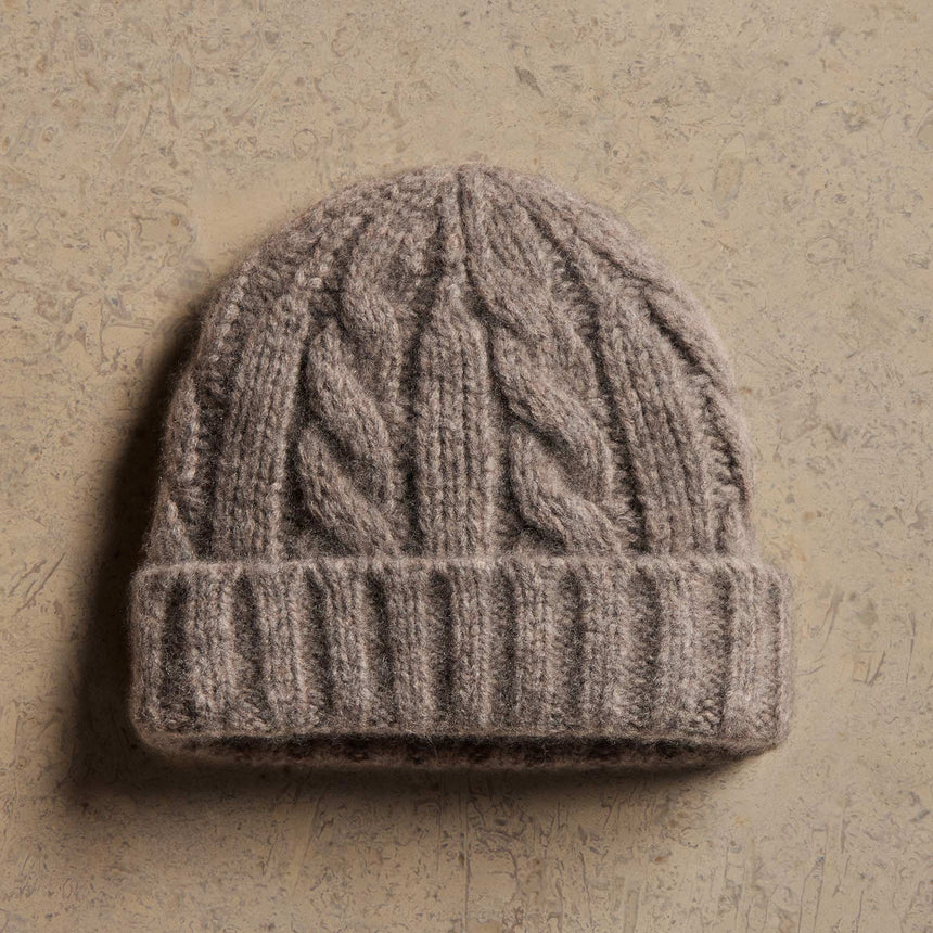 Lightweight Cashmere Cableknit Beanie & Scarf Gift Set In Beige Melange | James Perse Los Angeles