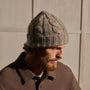 Lightweight Textured Cashmere Cable Knit Beanie in Beige Melange | James Perse Los Angeles / Mens