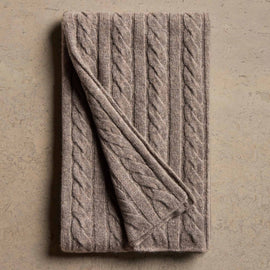 Lightweight Cashmere Cableknit Beanie & Scarf Gift Set In Beige Melange | James Perse Los Angeles