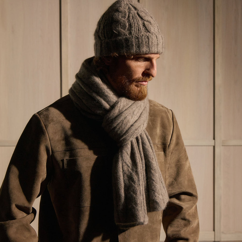 Lightweight Cashmere Cableknit Scarf in Beige Melange | James Perse Los Angeles / Mens