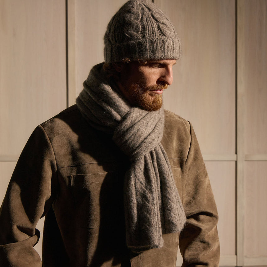 Lightweight Cashmere Cableknit Scarf in Beige Melange | James Perse Los Angeles / Mens