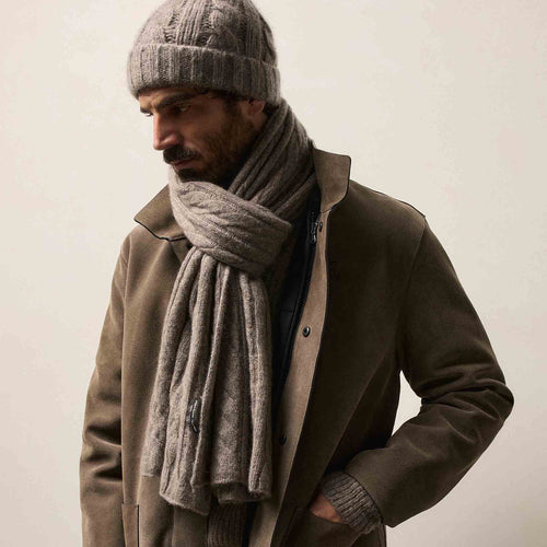 Lightweight Textured Cashmere Cable Knit Beanie In True  display picture 1