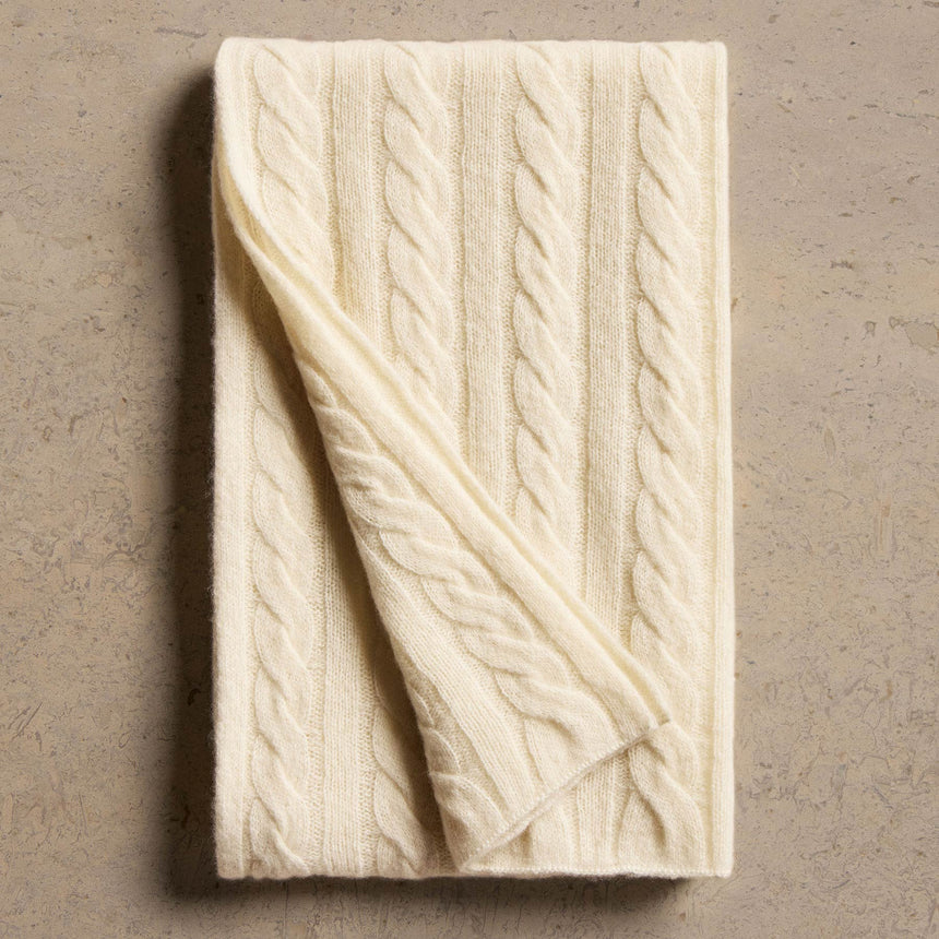 Lightweight Cashmere Cableknit Beanie & Scarf Gift Set In Ivory | James Perse Los Angeles